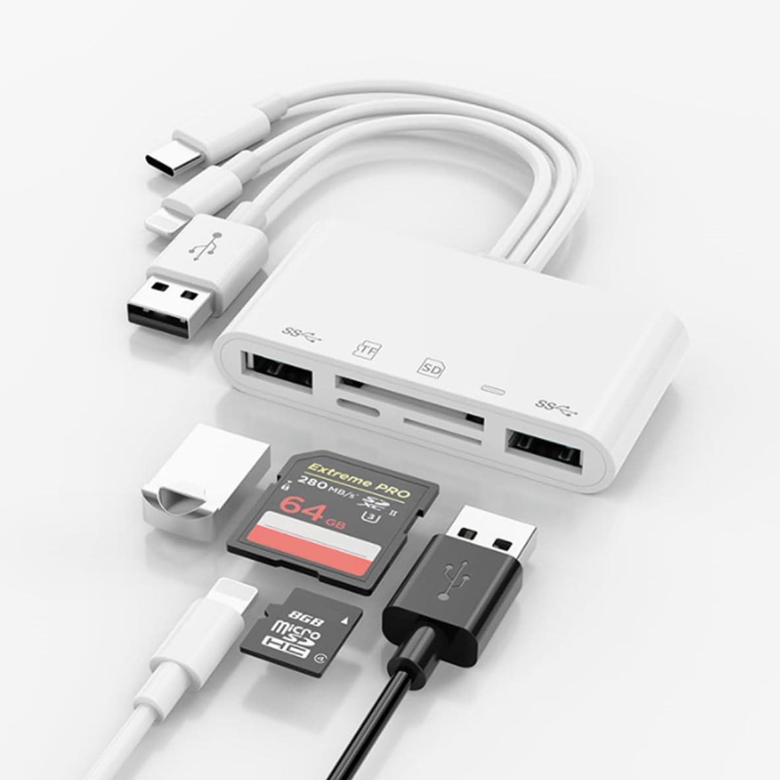 Card Reader, 5-in-1 Memory Otg Adapter, And Sd/Tf Card Camera Viewer, USB OTG Adapter & SD Card Reader for iPhone/iPad, USB C and USB A Device, OTG Adapter for SD/Micro SD/SDHC/SDXC/MMC