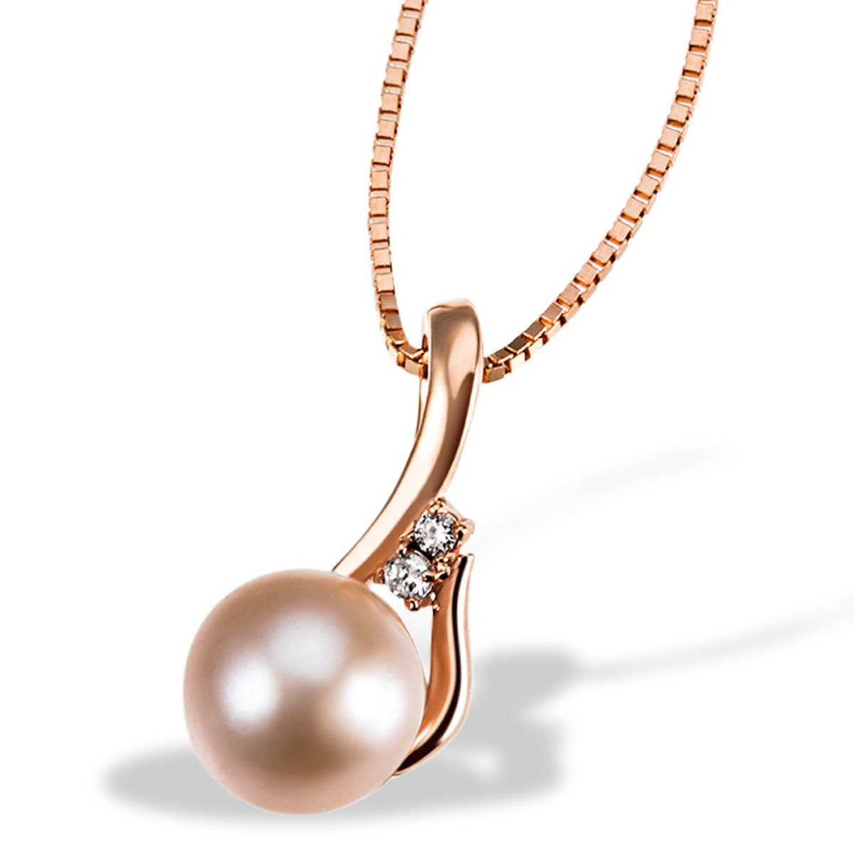 Goldmaid Women's Necklace Red Gold with one Pink Pearl and two Diamonds 9ct