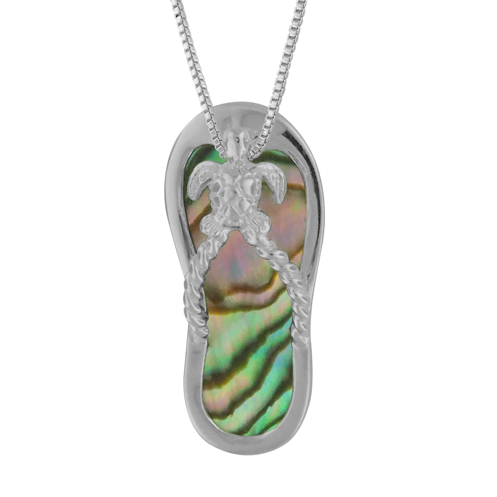 Abalone Shell Slipper Flip Flop Pendant Necklace w/Chain