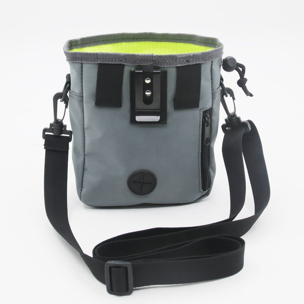 Dog Training Bag, Carries Treats and Toys, Built-In Poop Bag Dispenser, Adjustable Waist and Shoulder Belt (Grey)