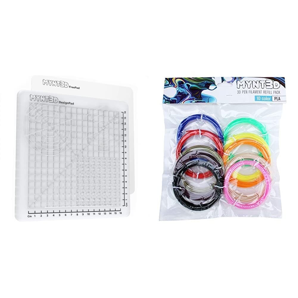 3D Pen Mat Kit, DesignPad + FreePad & PLA 3D Pen Filament Refill Pack (10 Color, 3m Each)