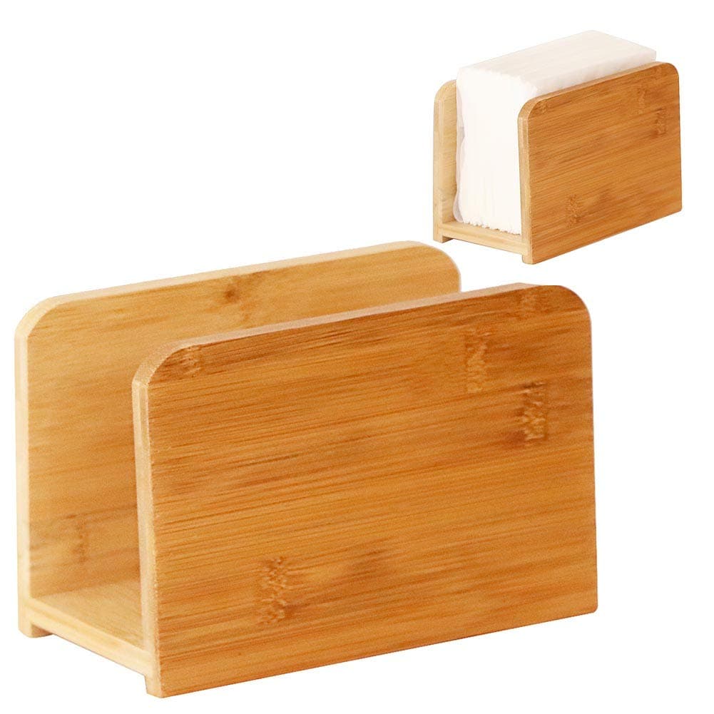 AllBombuu Bamboo Napkin Holders for Tables, Kitchen Tabletop, Office Counter Upright Tissue Dispenser (Pack of 2)