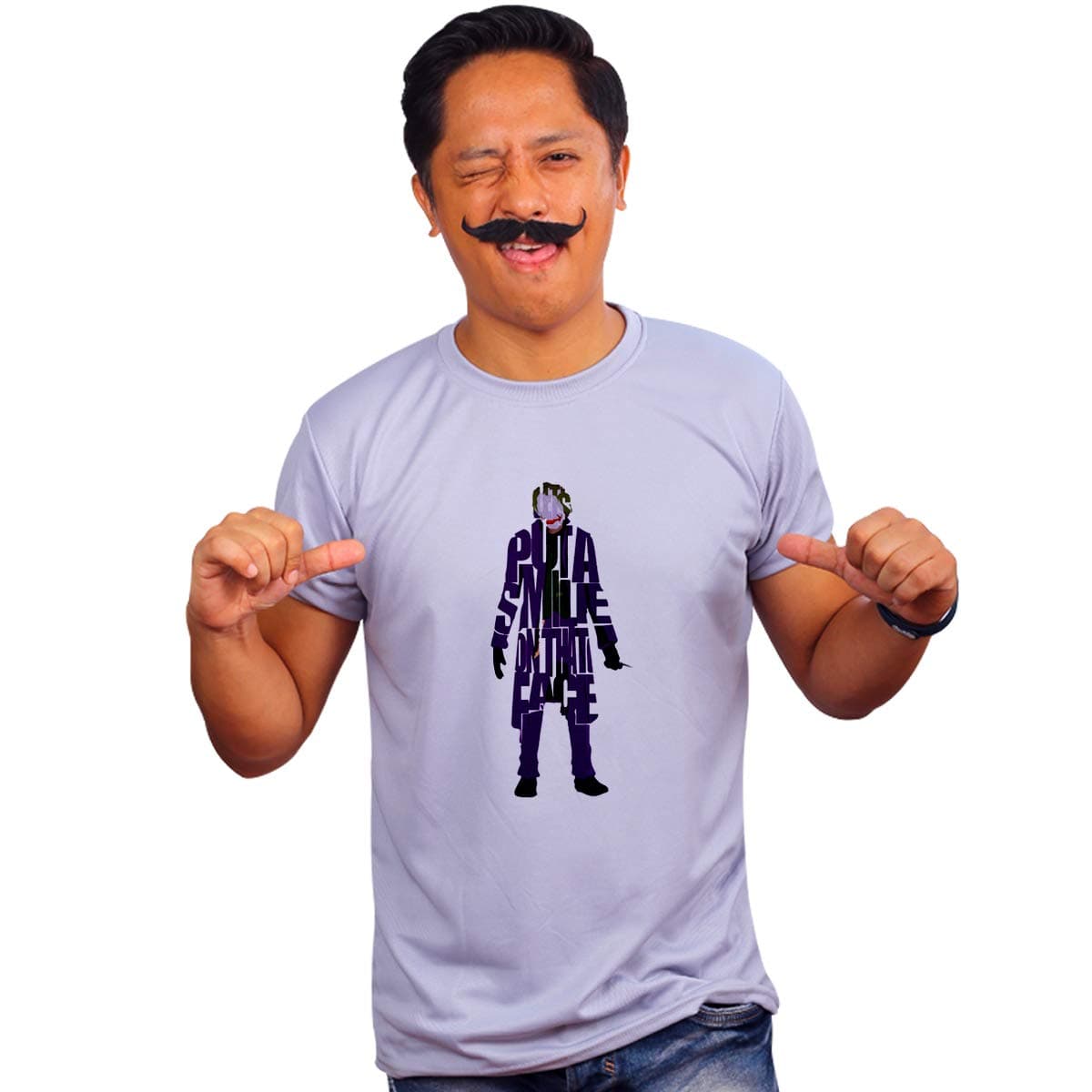 Mooch WaleBatman Joker Lets Put A Smile On That Face White Baground Grey Quick-Dri T-Shirt for Men