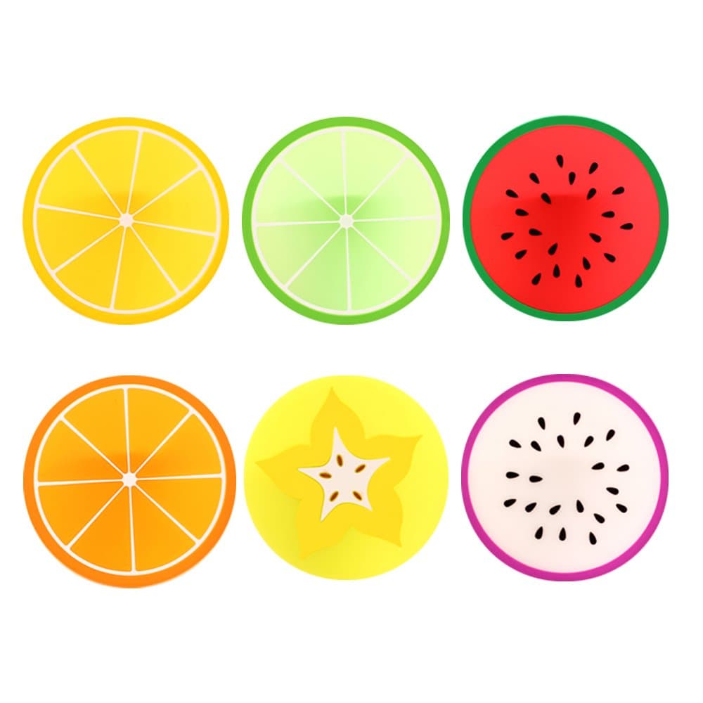 Carambole Orange Green Orange Lemon Watermelon Pitaya Round Brilliant Silicone Fruit Slice Drink Coasters/Carving Tableware Placemat/Cup Mat/Pad (Fruit coaster 6pcs)