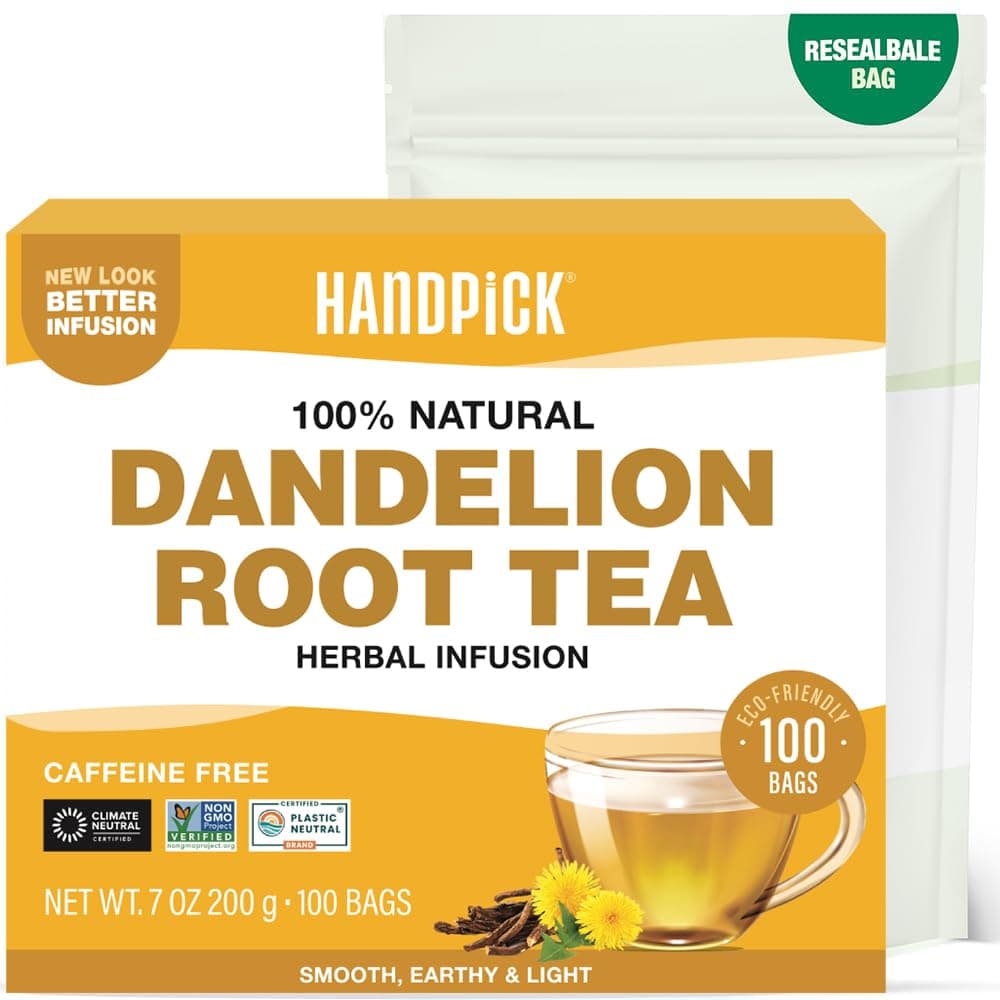 - HANDPICK - Dandelion Root Tea bags, 100 Teabags - Natural Dandelion Herbal Tea - Non-GMO - Caffeine-free