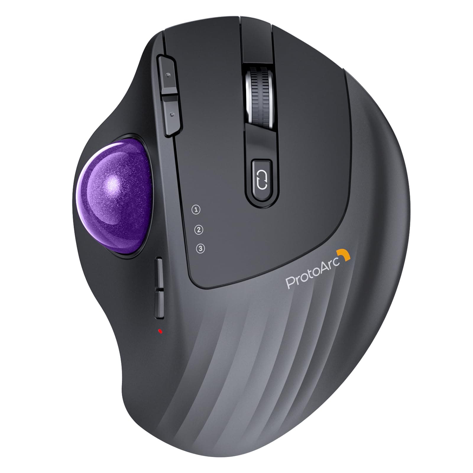 ProtoArc EM01 NL Wireless Bluetooth Trackball Mouse, 2.4G Ergonomic Rechargeable Rollerball Mouse with 3 Adjustable DPI, 3 Device Connection for PC, Mac, Windows-Purple Roll