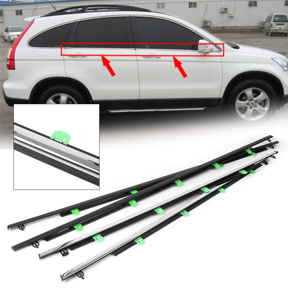 Newsmarts 4pcs Weatherstrip Window Molding Trim Car Outside Window Seal Belt Compatible with Honda CR-V 2007 2008 2009 2010 2011, Chrome