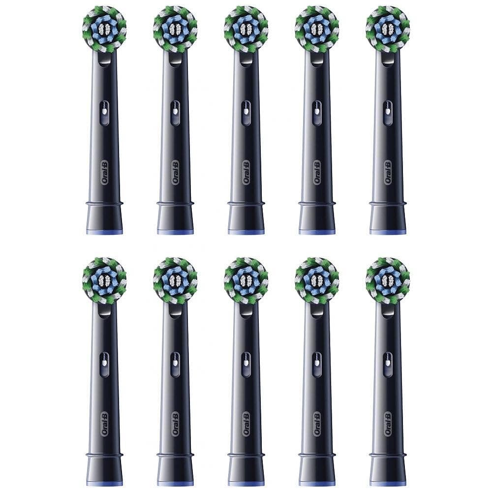 Pro Cross Action Electric Toothbrush Head, X-Shape and Angled Bristles for Deeper Plaque Removal, Pack of 10 Toothbrush Heads, Suitable for Mailbox, Black