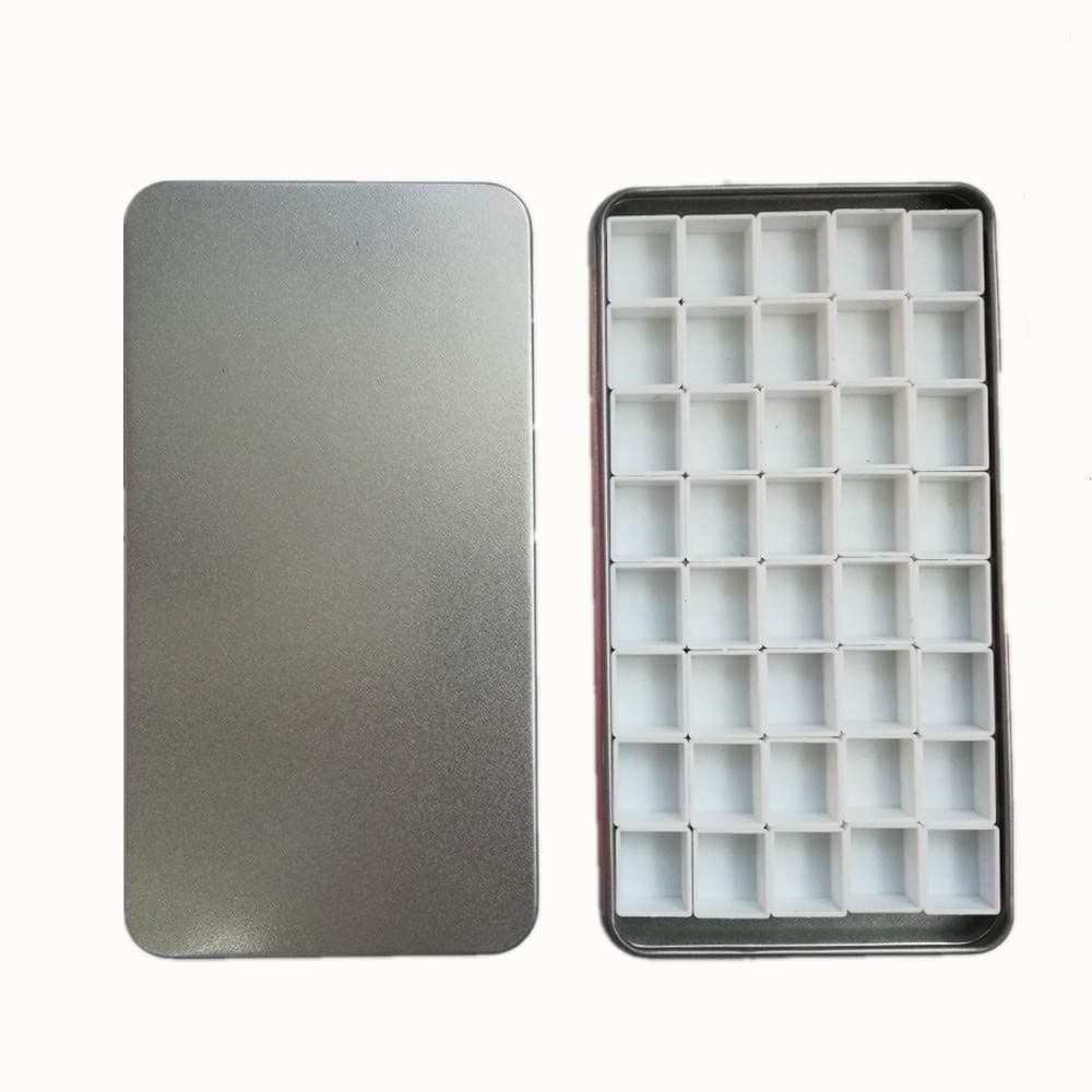 BOOYEE Empty Watercolor Tins Palette Paint Case Metal Box with 40 Pcs Half Pans Carrying Magnetic Stripes on The Bottom