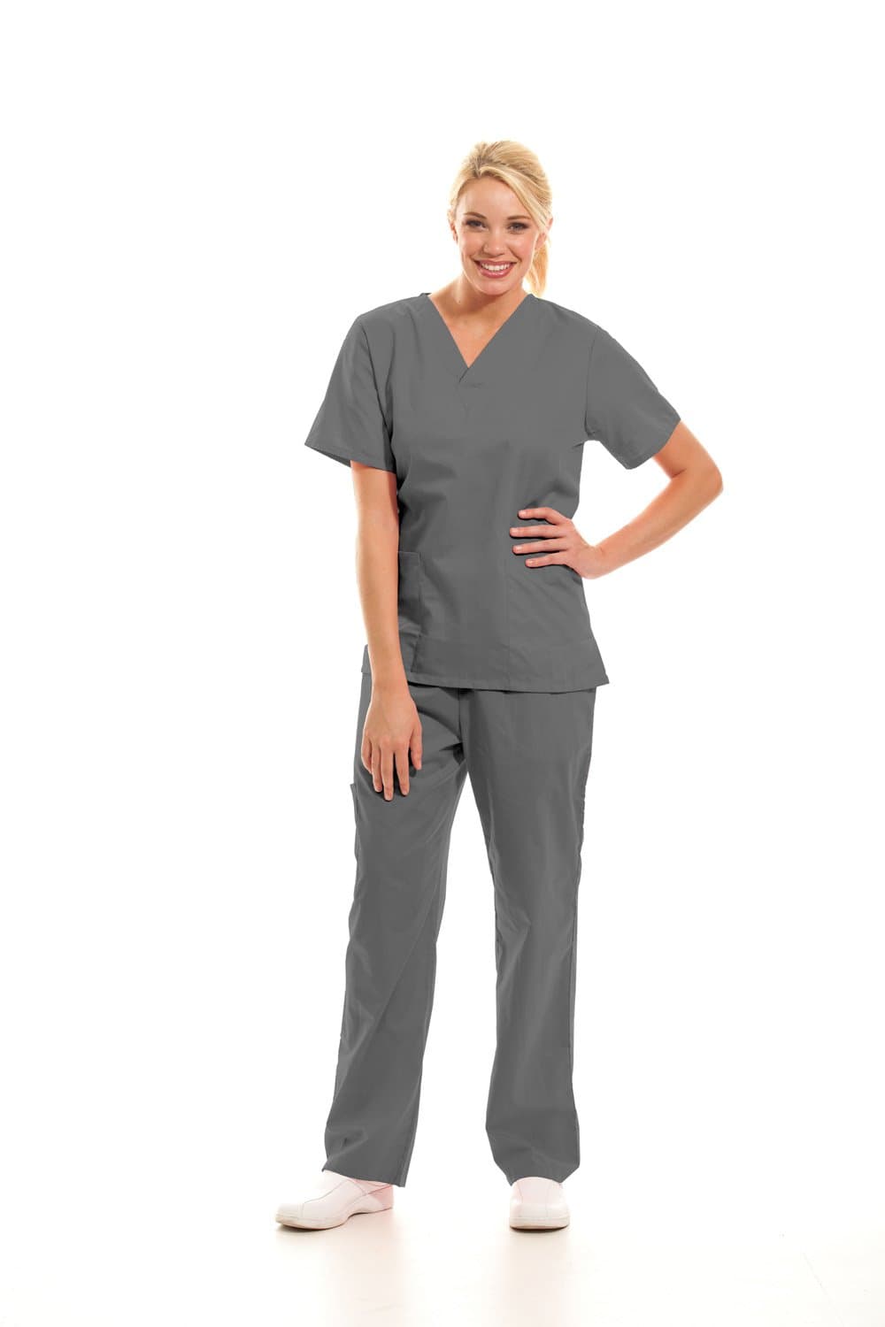 Option Scrubs 9002-STG-OPTXL Unisex V-Neck 2 Pocket Scrub Set - Steel Gray44; XL