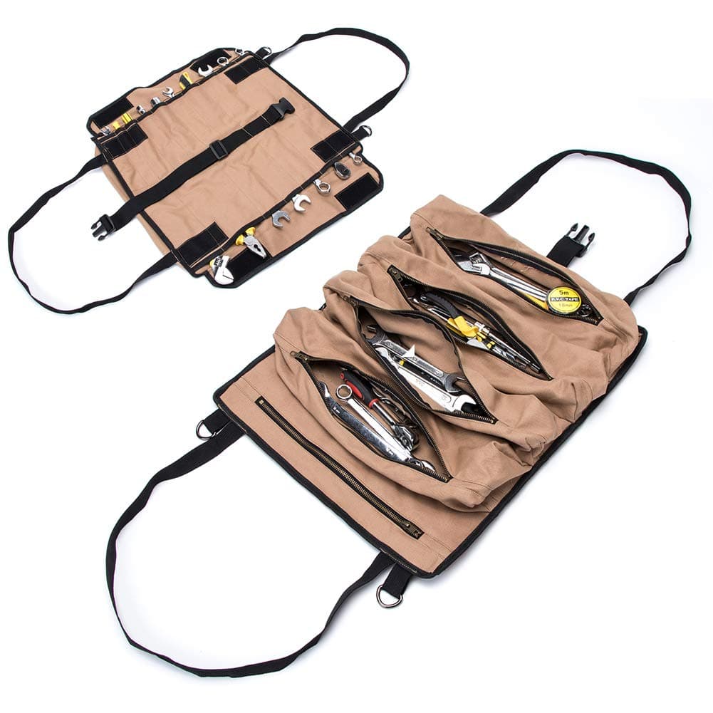 Super Tool Roll, Large Wrench Roll, Big Tool Roll Up Bag, Waxed Canvas Tool Organizer Bucket, Tool Roll Up Pouch, Handy Small Tools Tote Carrier,Tool Pouch Sling, Car Back Seat Organizer