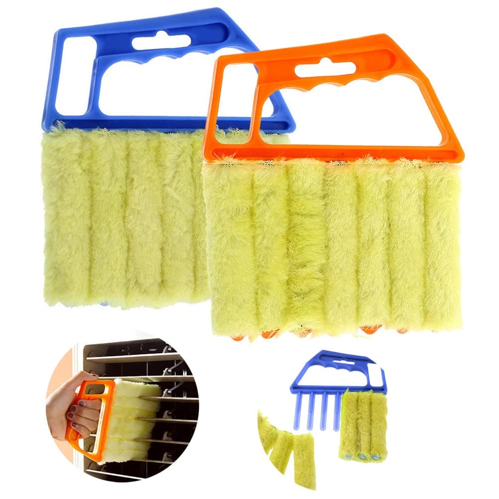 2 Pcs Venetian Blind Cleaner, Window Blind Duster Brush Cleaner Tool Washable Window Shutter Cleaner Tool for Venetian Blinds Air Conditioner and Car AC Vent,Blue and Orange,26 X 18
