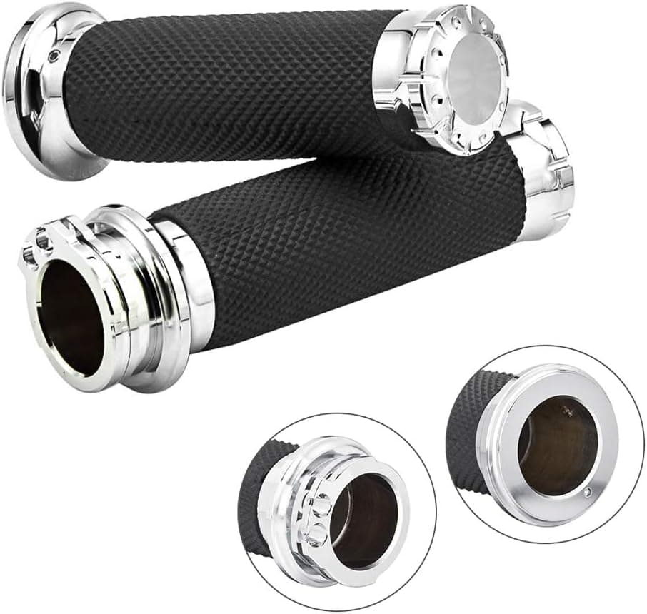 Chrome 1 Inch Motorcycle Hand Grips Handlebar Grips Cable Throttle Compatible for Harley Davidson Sportster Touring Dyna Softail Street Glide 883 1200