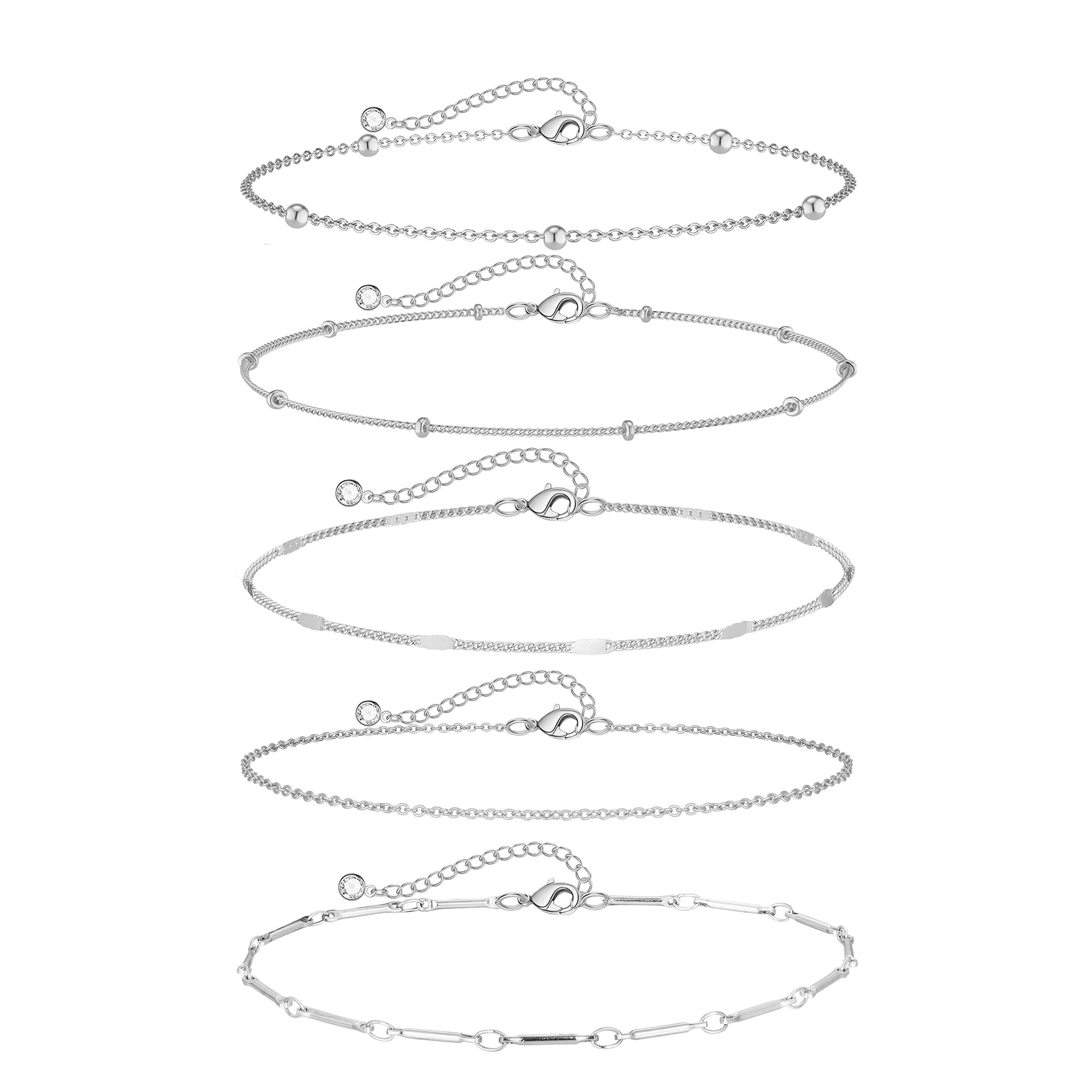 Anklets for Women 14K Gold Silver Plated Ankle Bracelets Trendy Waterproof Boho Anklets Set Adjustable Dainty Cute Diamond Beaded Heart Non Tarnish Summer Beach Jewelry Gift