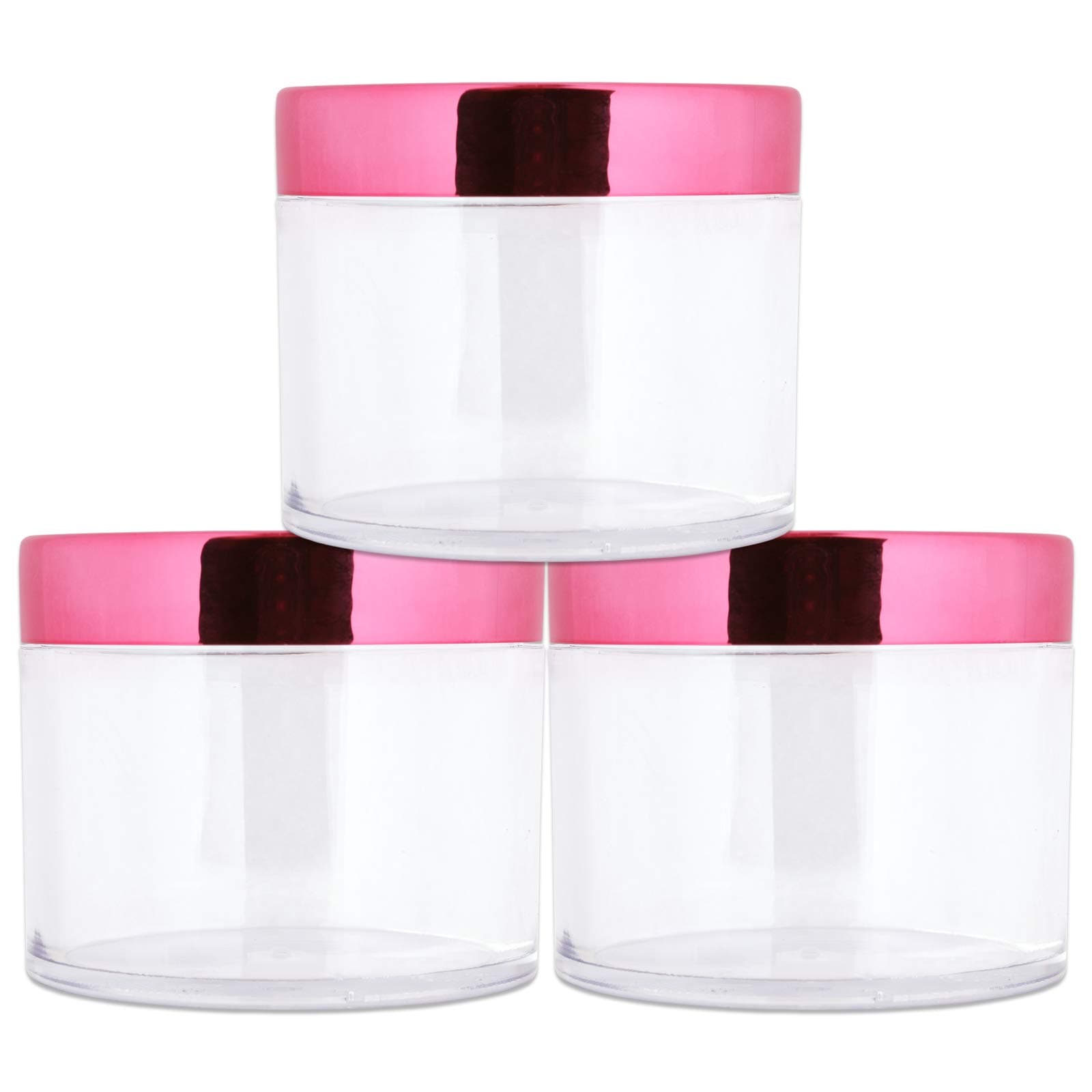 Beauticom 2 oz./ 60 Grams/ 60 ML Thick Wall Round Clear Plastic LEAK-PROOF Jars Container with ROSE GOLD Lids for Cosmetic, Lip Balm, Creams, Lotions, Liquids (3 Jars, Rose Gold)