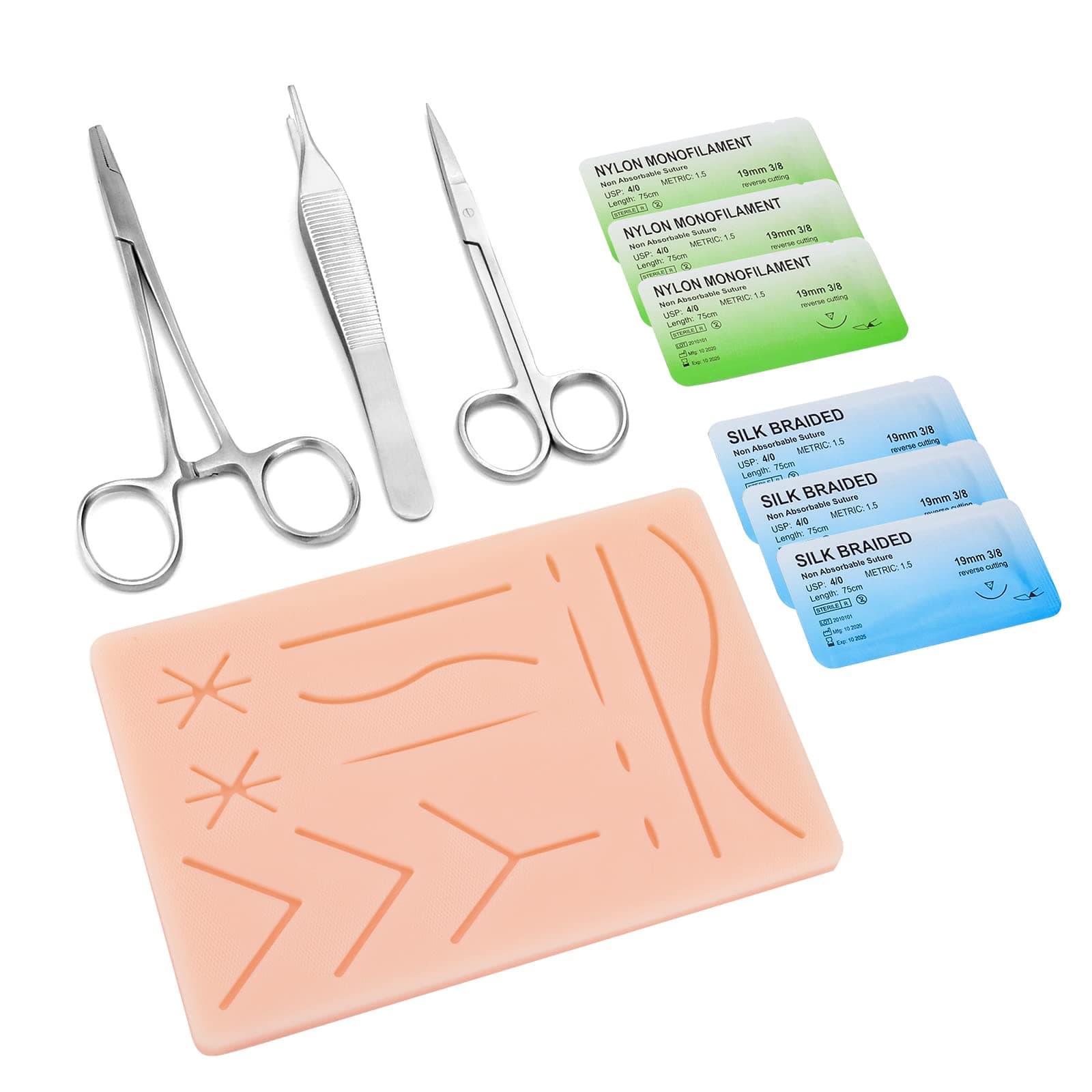 Ultrassist Suture Practice Kit for Medical and Vet Students, Starter Suture Kit Including Durable Silicone Pad, Suturing Tools, for Suture Curriculum Practice (Education Use Only)