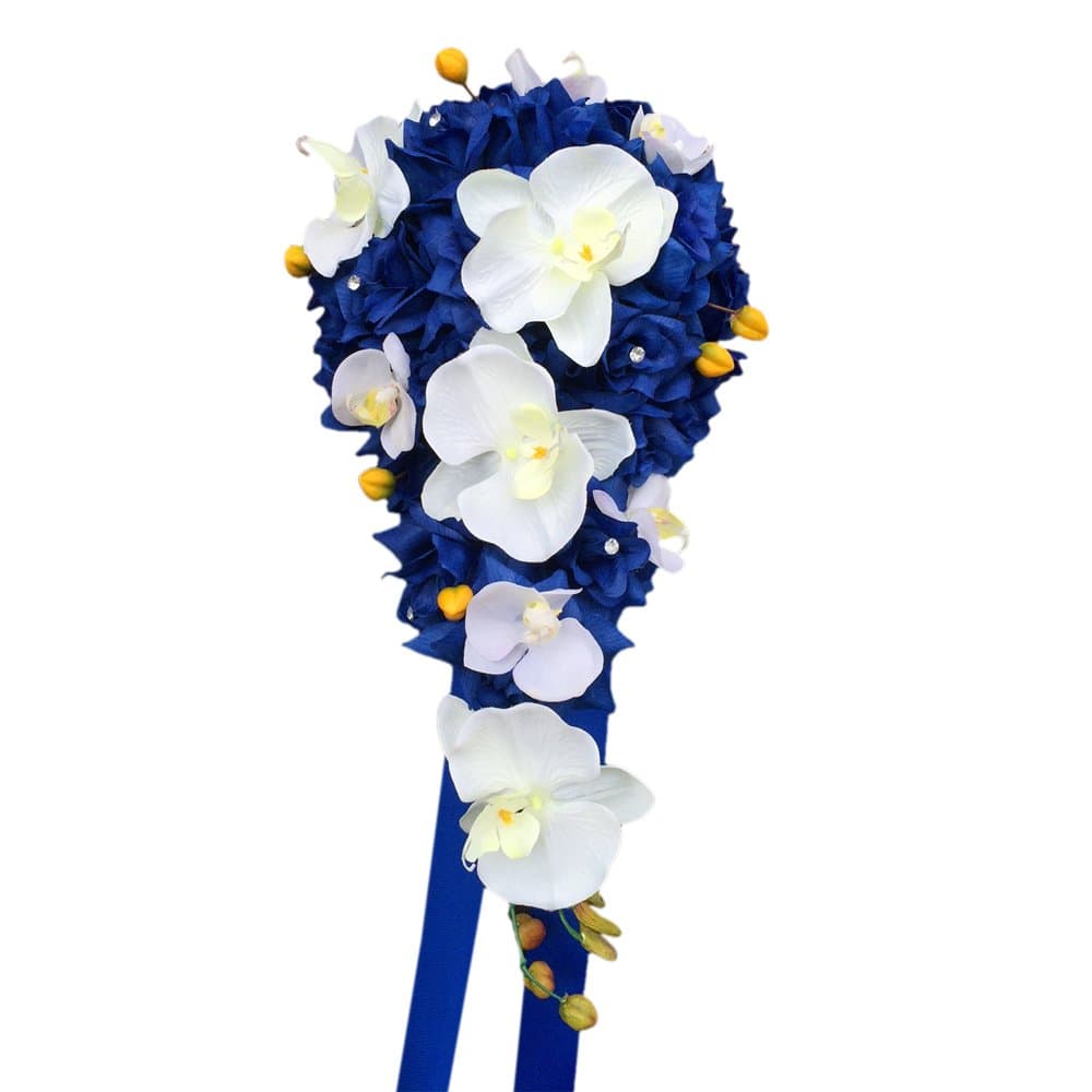 Angel IsabellaCascade Bouquet:Royal Blue with Cream Orchid