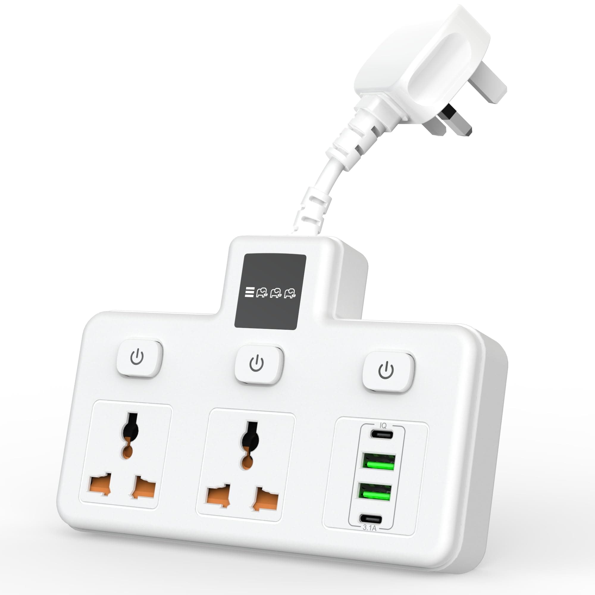 Extension Cord Power Extender Socket,2-Outlet Multi Plug Extension Socket with 4 USB Power Extension,3 Individual Switch Extension Plug,Wall Mount,USB Charging Station for Home Office