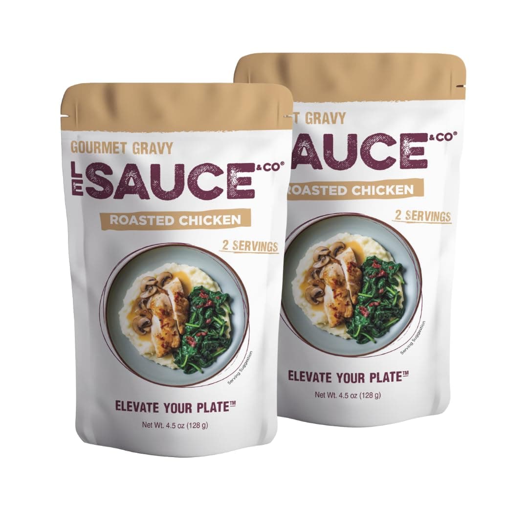 Le Sauce & Co. 2-serving Roasted Chicken Gourmet Gravy, Gluten Free Chicken Gravy, Premium Chicken Broth, Add to Rotisserie Chicken, Mashed Potatoes, Chicken Breast, Brown Gravy