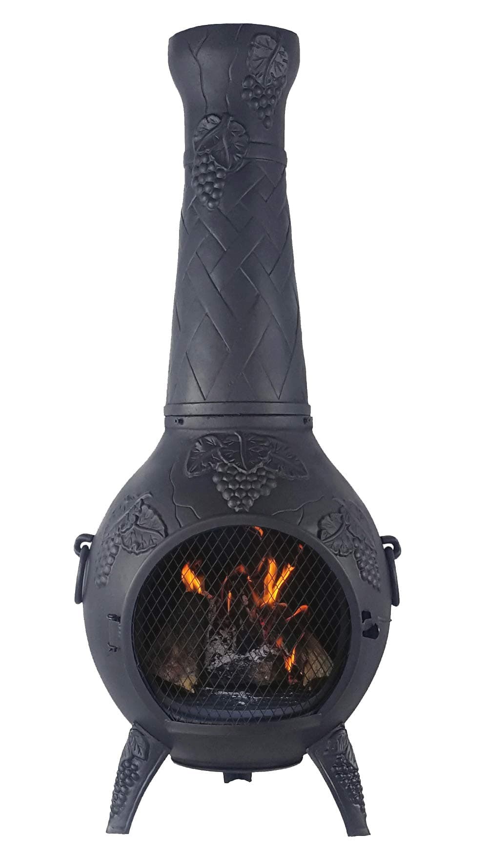 The Blue Rooster Grape Cast Aluminum Chiminea with Gas and a 10' Hose in Charcoal. Includes a Free Year Round Cover