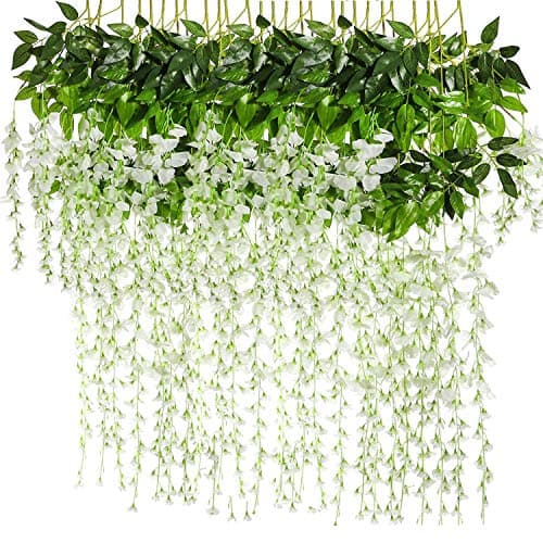 BJH 12 Pack 3.6 Feet/Piece Artificial Fake Wisteria Vine Ratta Hanging Garland Silk Flowers String Home Party Wedding Décor