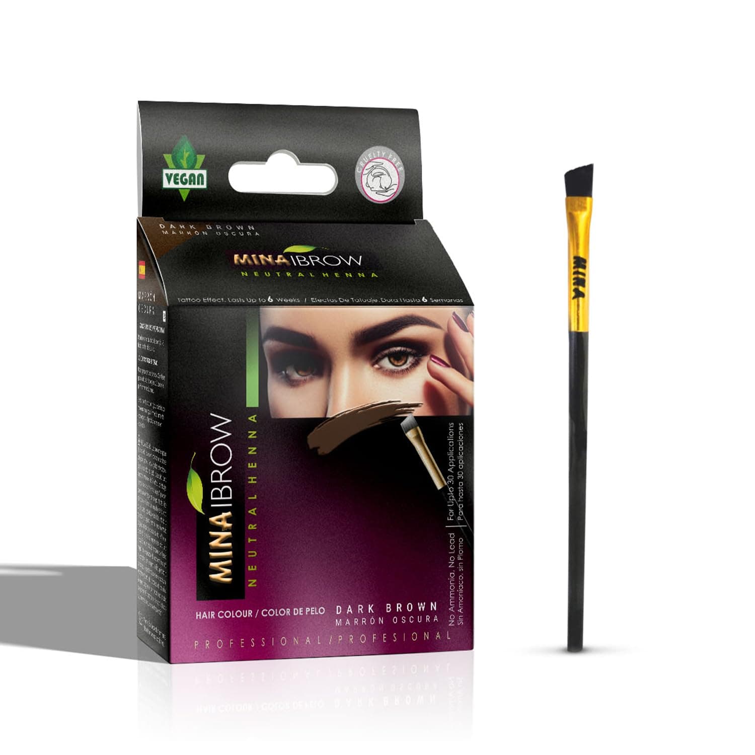 MINA ibrow Henna Semi Permanent Tint Kit Regular Pack with Brush For Professional Tinting & Coloring, Covers Gray Hair, Stays up to 6 Weeks-(30 applications)(Dark Brown)