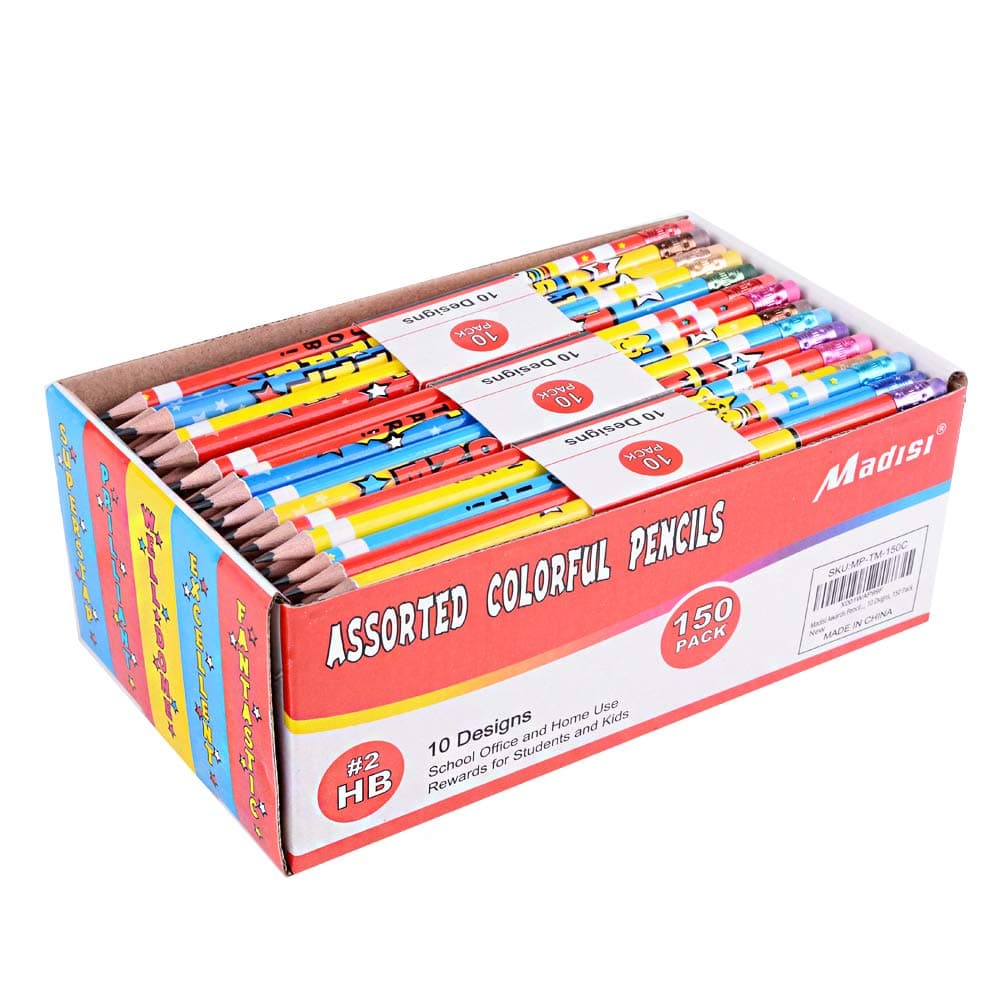 Madisi Assorted Colorful Pencils, Incentive Pencils,#2 HB, 10 Designs, 150 Pack, pencils bulk for kids