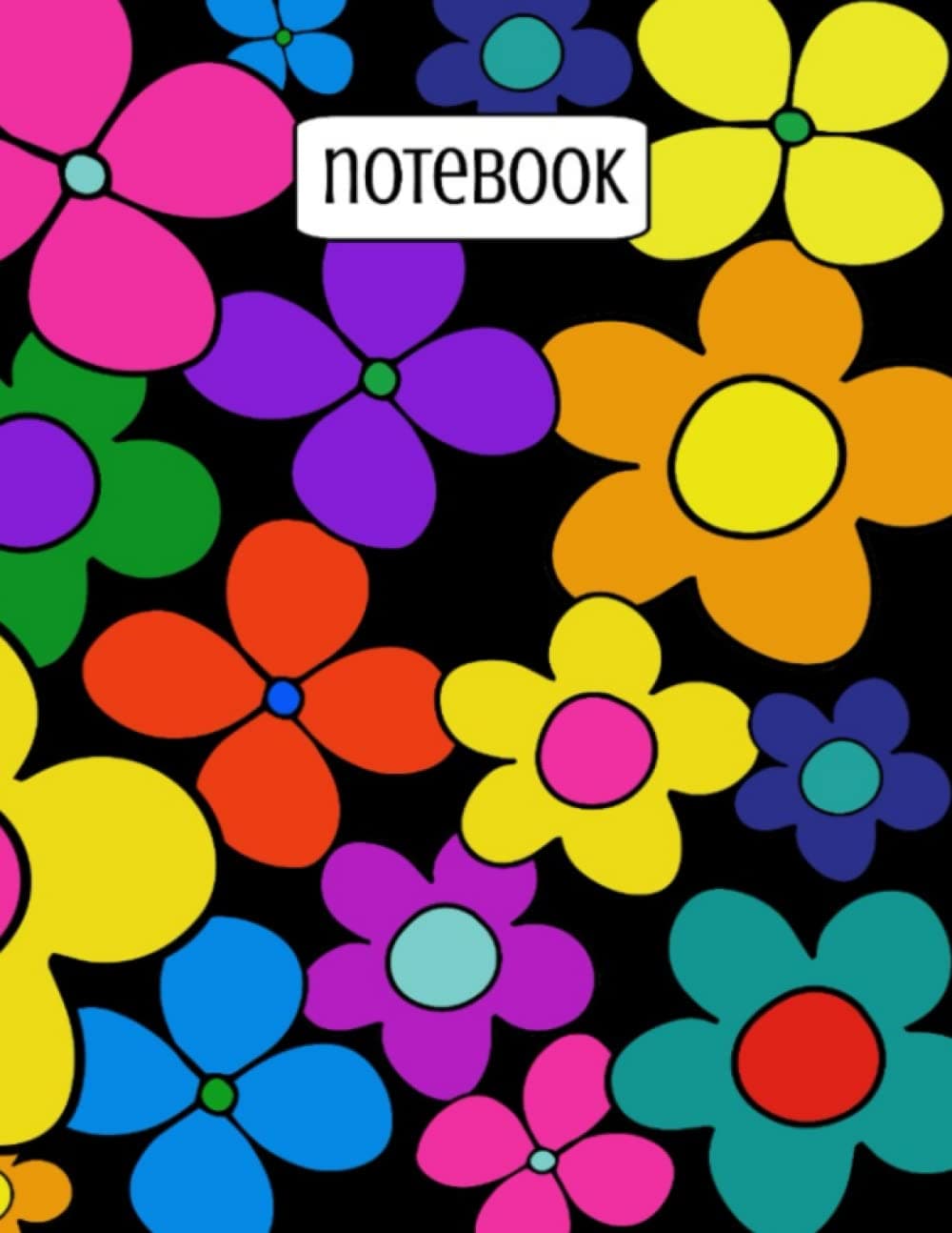 NOTEBOOK for Women Black with Colorful Daisies: White Lined Paper 210 pages 8.5" x 11"