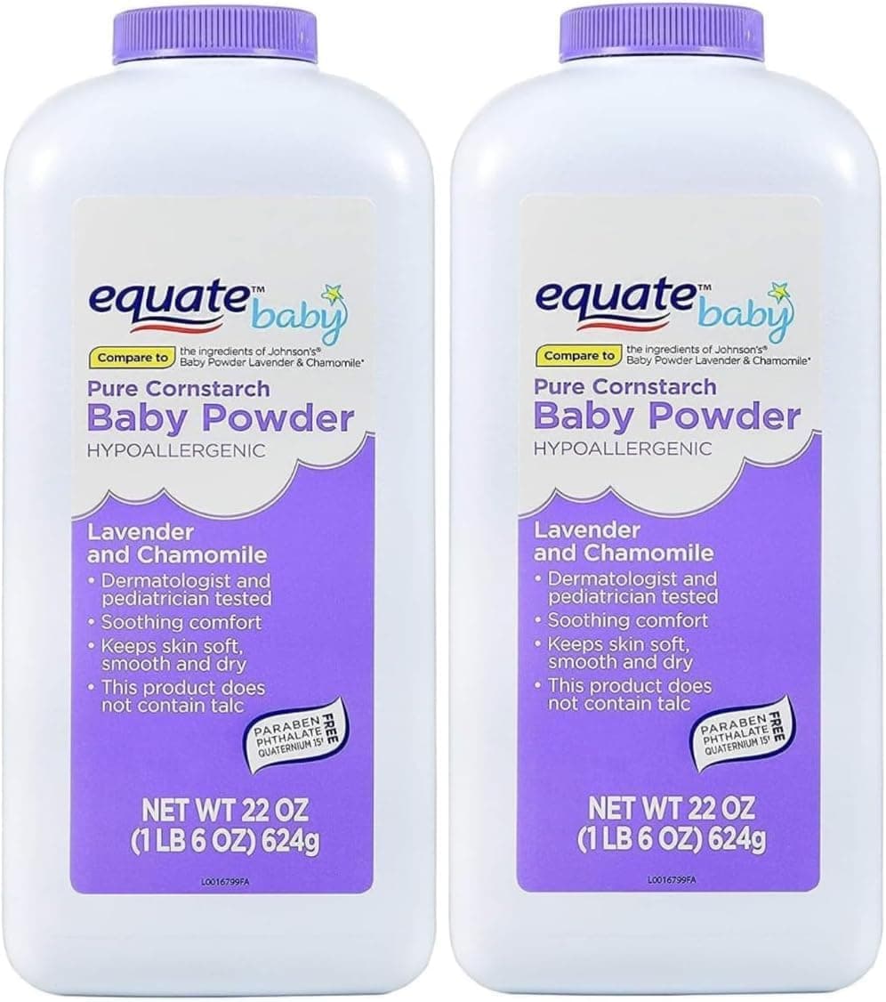 Lavender & Chamomile Hypoallergenic Pure Cornstarch Baby Powder (2 Pack, 170.1g Each) - Soothes & Softens Skin, Talc-Free