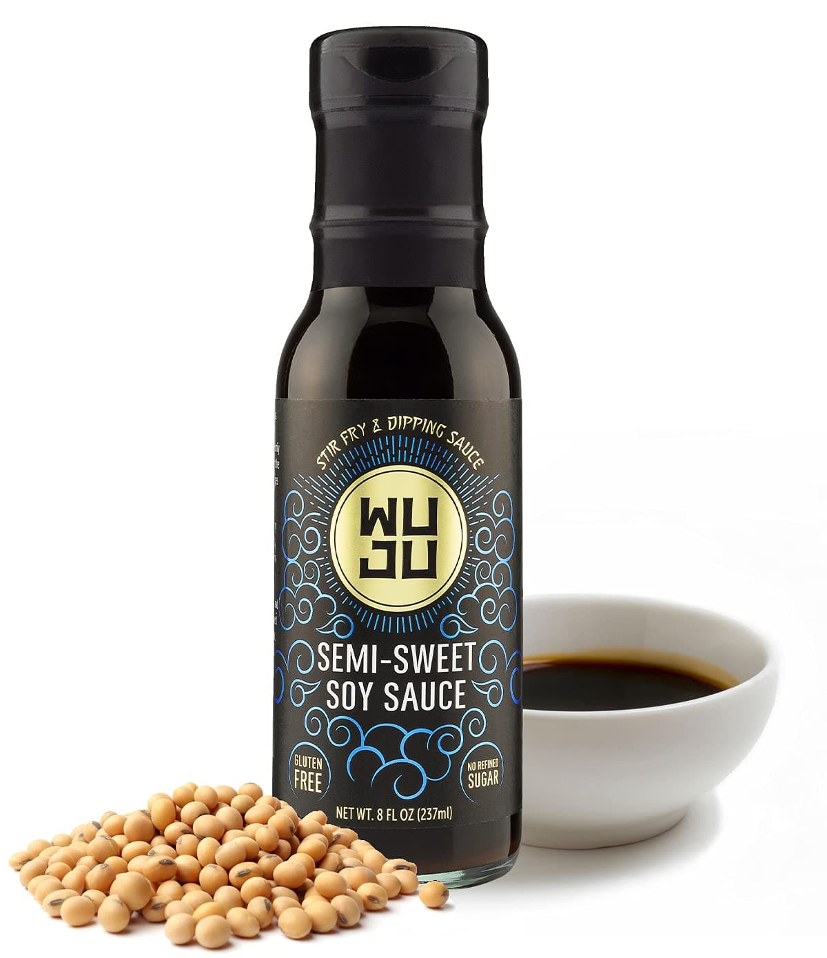 WUJU Semi Sweet Soy Sauce - Naturally Gluten Free Soy Sauce - Low Sodium Soy Sauce Perfect for Sushi - Shiitake Mushroom Soy Sauce With All Natural Ingredients & No Preservatives - 8 Ounces