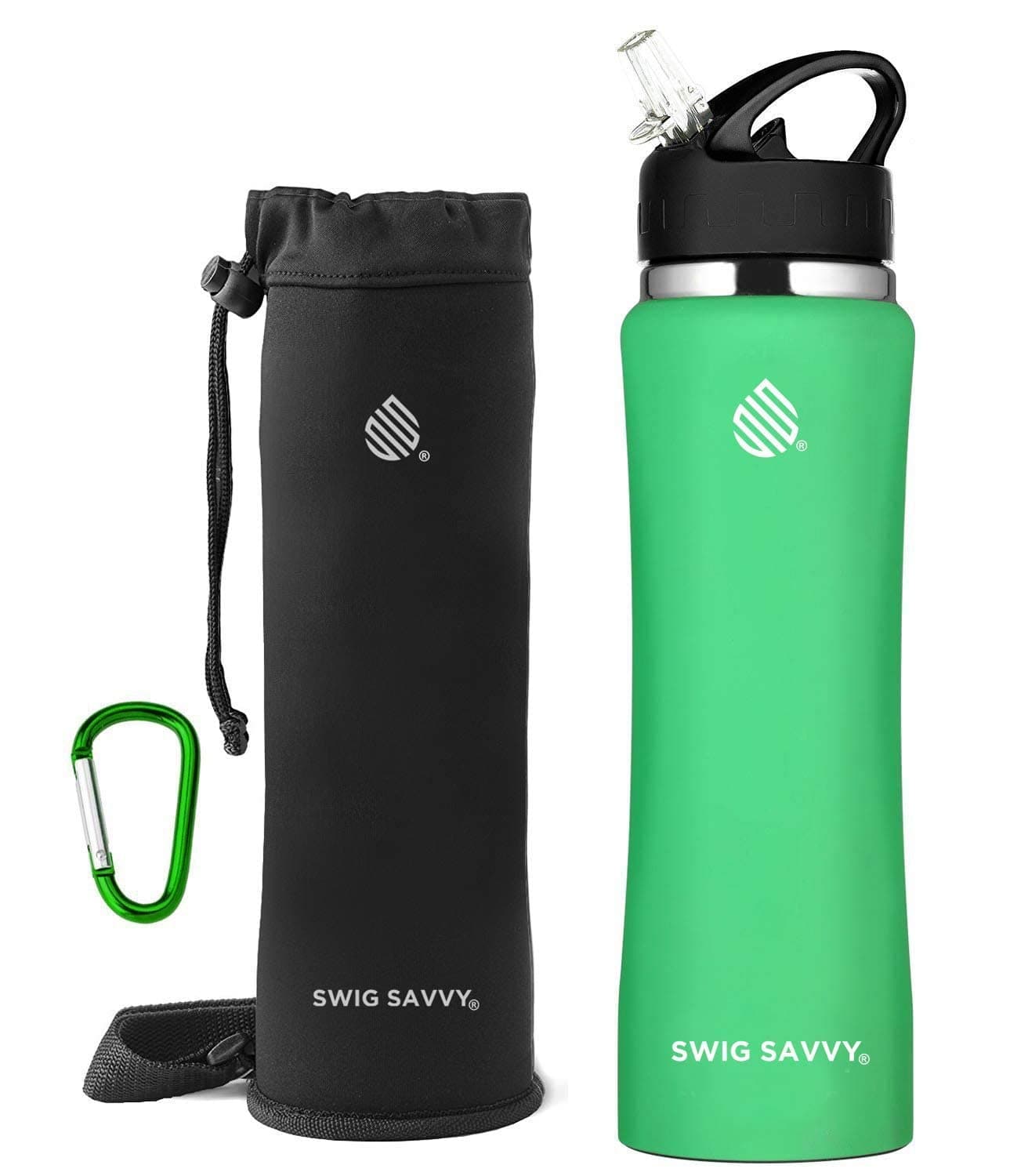Swig SavvyStainless Steel Water Bottle, BPA-Free Vacuum Insulated Double Walls, Wide Mouth Design with Carrying Sleeve Pouch, 950ml, Aqua Fresh