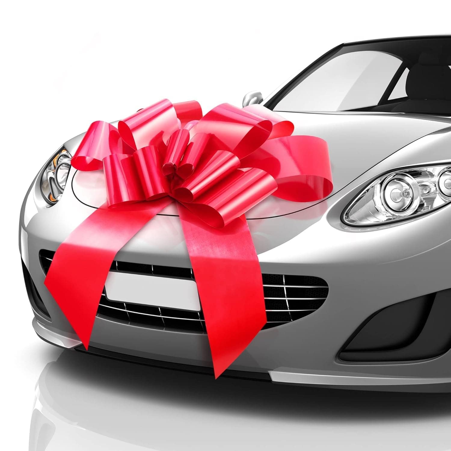 Huge Car Bow - Red, 30 inch / 76 cm - Big Gift Wrapping Bow for Large Gift Decoration - Giant Indoor/Outdoor Bow with 2 Ribbon Tails and 2 Suction Cups (No Magnets that Scratch)