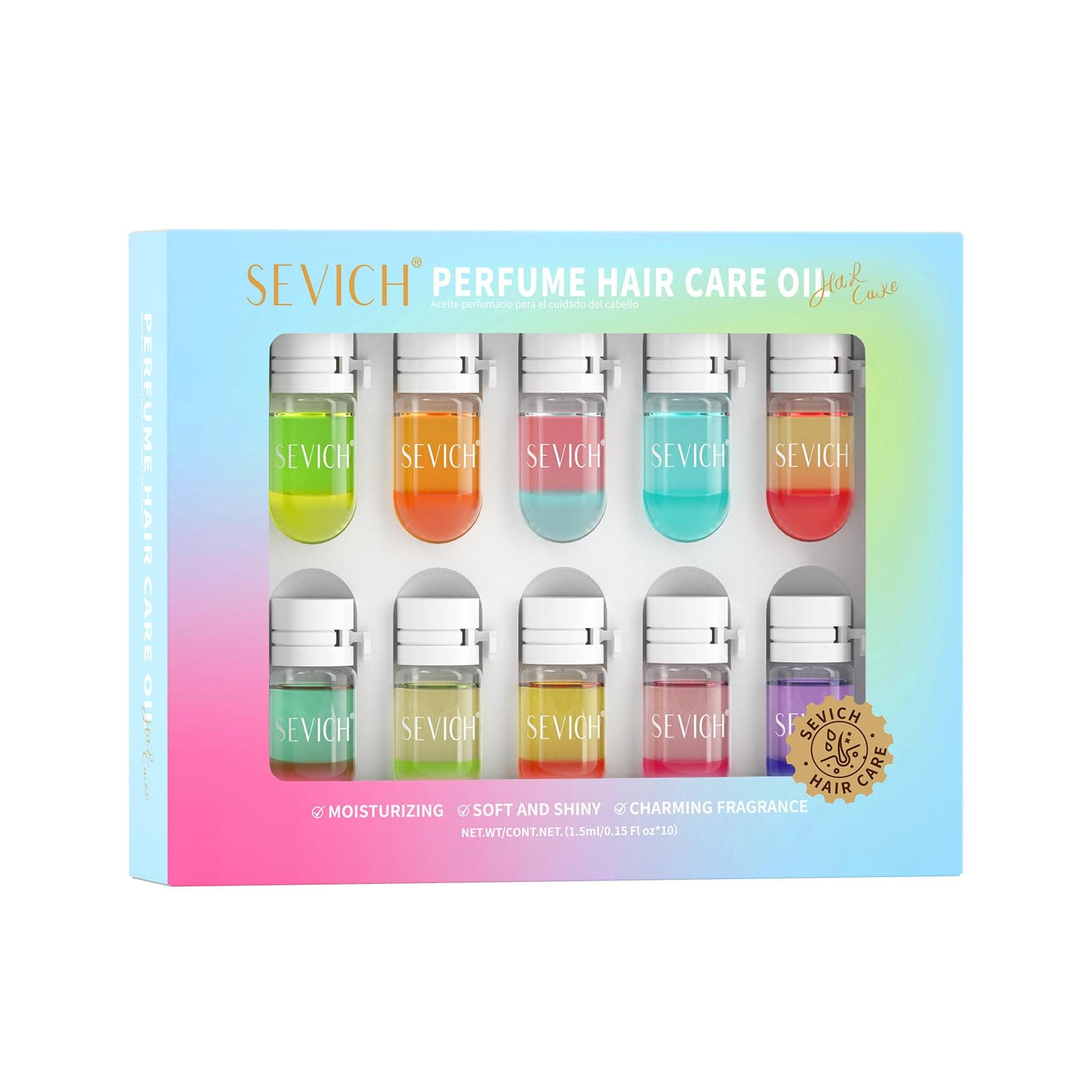 SEVICH Perfume Hair Oil 10 Pack - 1.5ml Capsules with 10 Fragrances (Blossom Dew, Midnight Velvet...) for Shiny, Frizz-Free Hair | Heat & UV Protection | Moisturizing Hair Care Oil​​