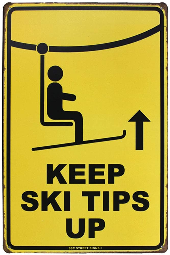 UOOPAITin Sign Keep Ski Tips Up Warning Metal Decor Wall Art Vintage Rustic Beach Store Bar Plaque
