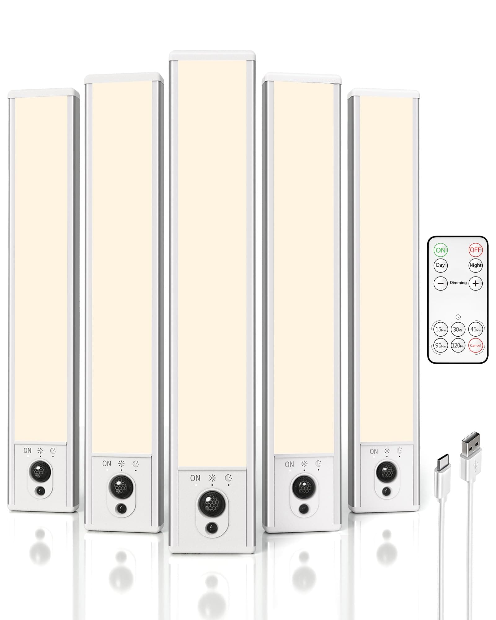 EZVALO 5-Pack Under Cabinet Lighting, 2400mAh Motion Sensor Light, LED Closet Lights Wireless, 3000K Dimmable, Timer, Magnetic, with Remote Control for Kitchen, Closet, Stair