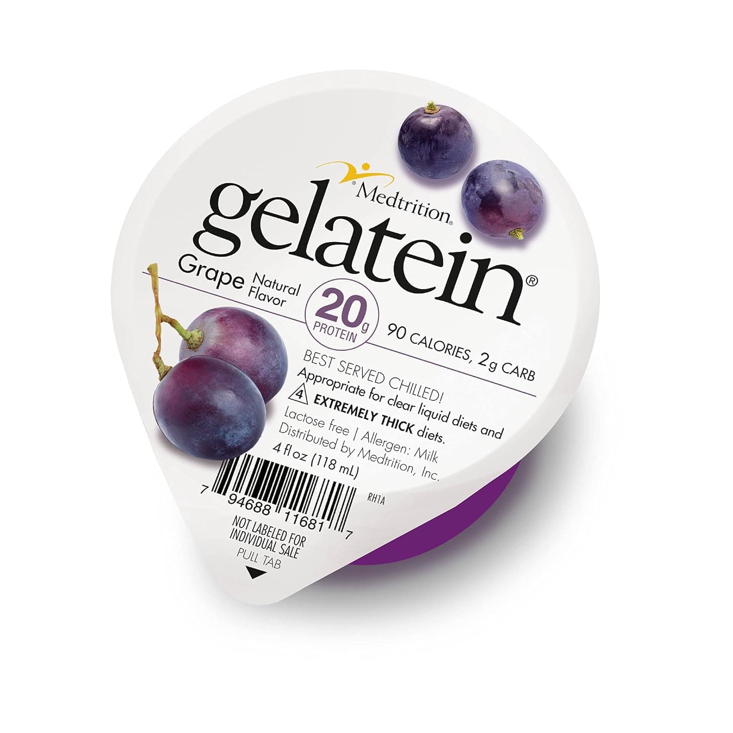 Gelatein Grape - High Protein, Sugar Free Gelatin with 20 grams of protein | Ideal for clear liquid diets, swallowing difficulties, bariatric, dialysis and oncology (12 Pack)