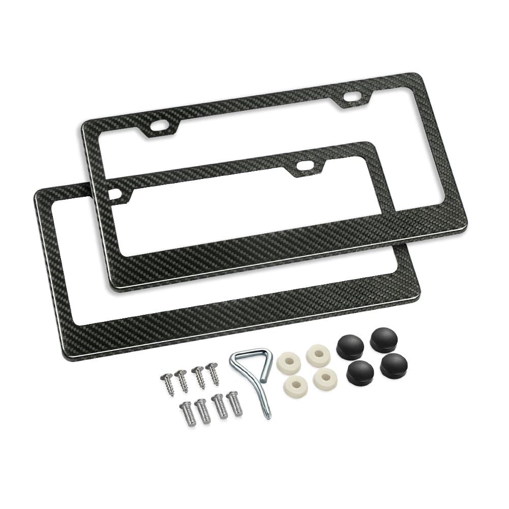 Karlor 100% Real Carbon Fiber License Plate Frame,2 Holes Black Licenses Plates Frames,Car Licence Plate Covers Holders Slim Design with Chrome Screw Caps Tool Kit for US Vehicles (2PCS)