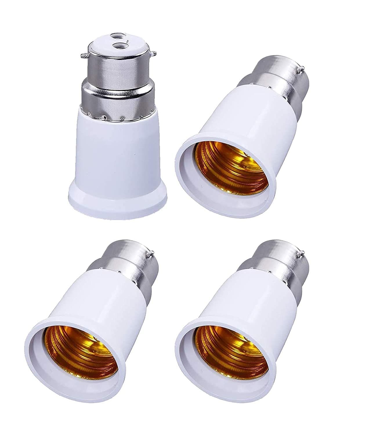 B22 to E27 Bulb Converter Screw Bulb Holder Screw to Light Bulb Adapter Converter for Led Halogen CFL Light Lamp(Copper, White, Pack of 4)