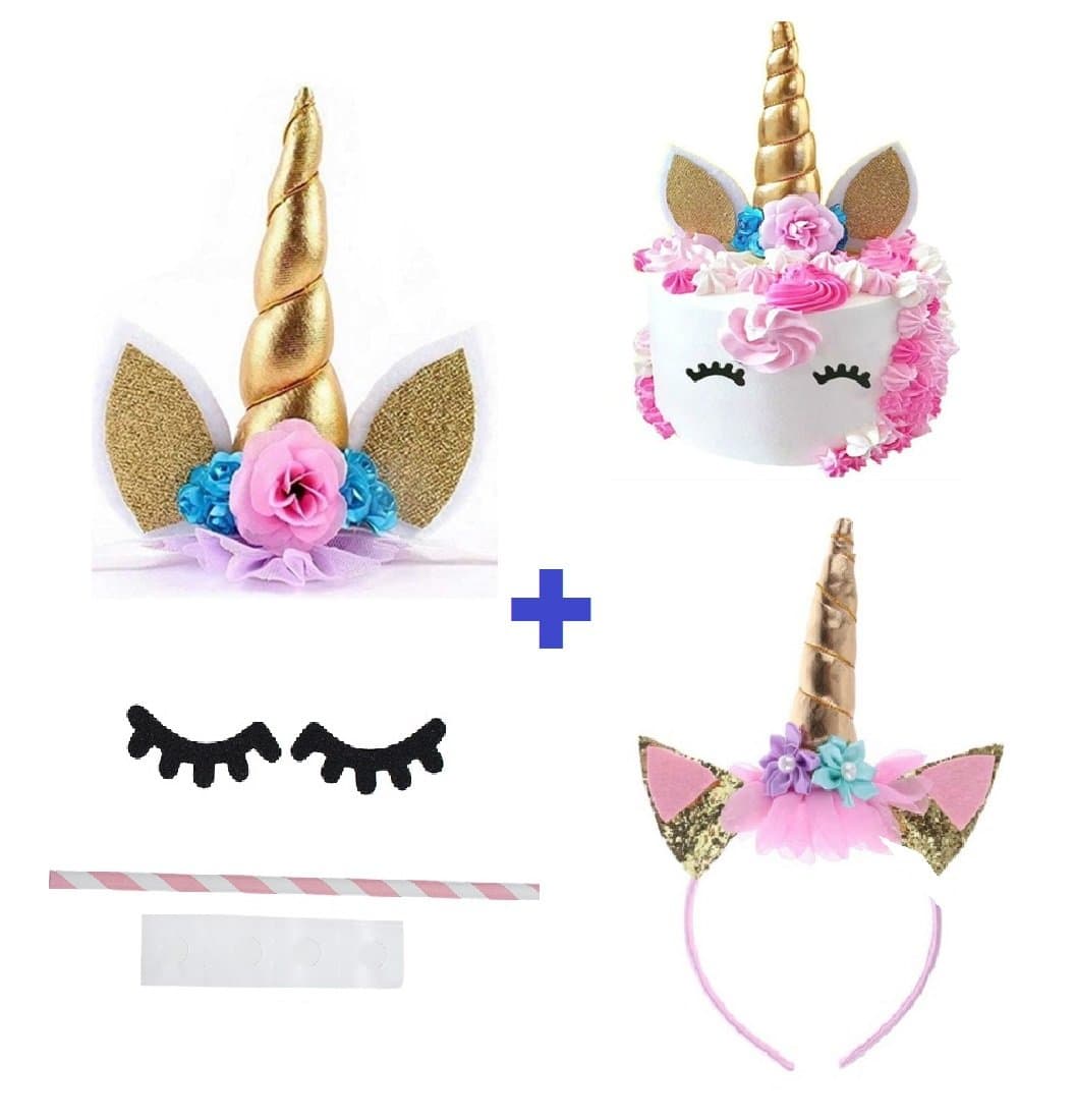 Prime Arts USA | 3D Unicorn Cake Topper with Eyelashes and Headband | DIY Unicorn Party Supplies Cake Decoration Kit for Birthday, Baby Shower, Wedding, Etc.