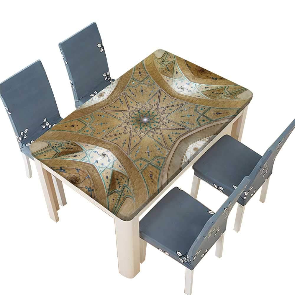 PINAFORE Natural Tablecloth kashan Iran December Beautiful Ceiling of agha bozorg Mosque in kashan for Home Use, Machine Washable W69 x L108 INCH (Elastic Edge)