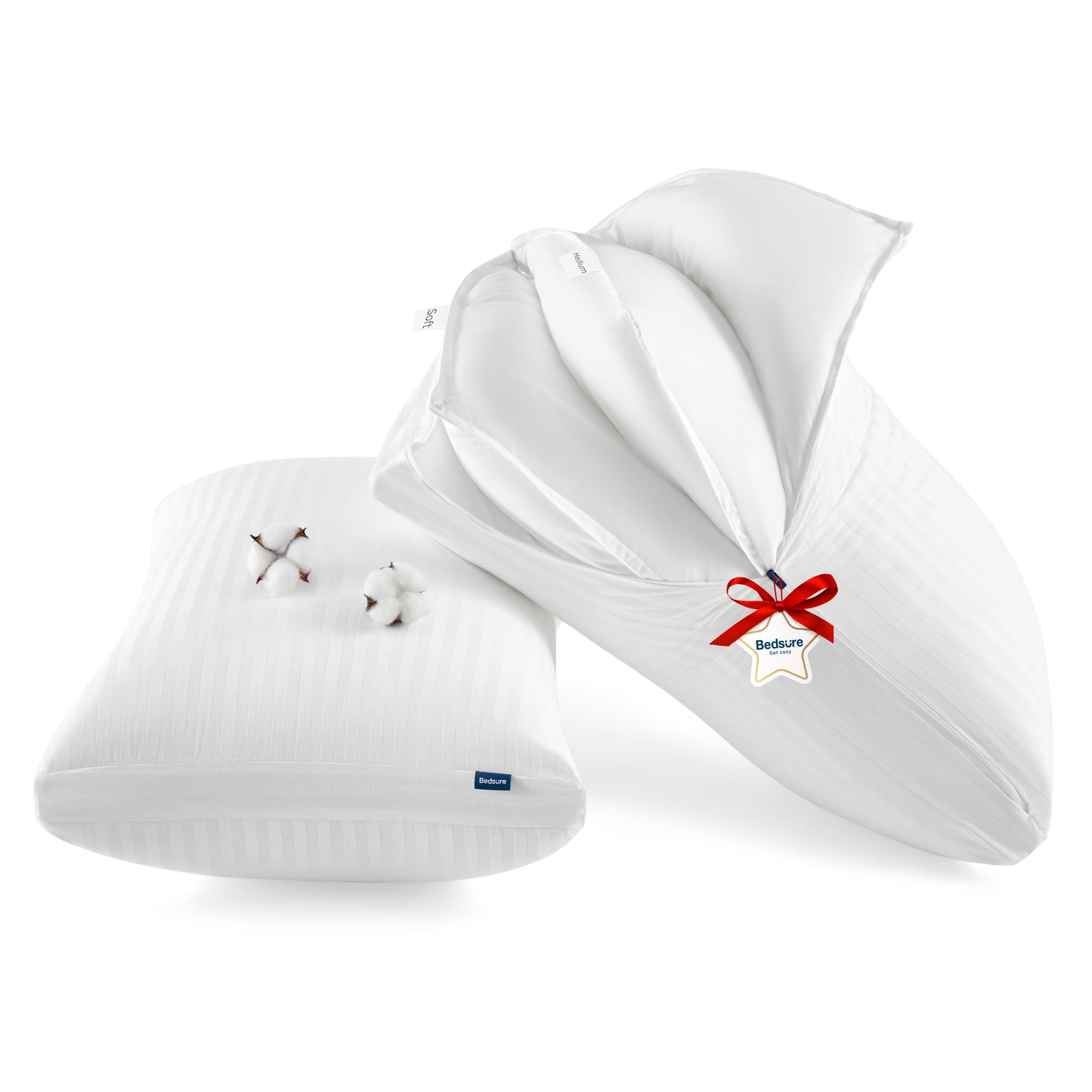 Bedsure Adjustable Pillows Standard Size Set of 2 - Luxury, Fluffy Standard Pillows 2 Pack, Assemblable Firmness & Height with 100% Cotton Cover, Machine Washable for Back, Stomach or Side Sleepers