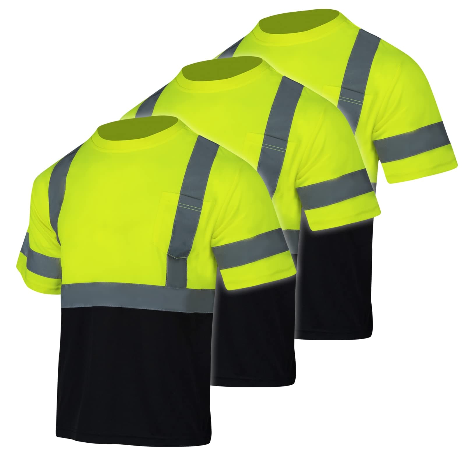 FONIRRA3 Packs Safety Reflective High Visibility T Shirts for Men with Short Sleeves ANSI Class 2