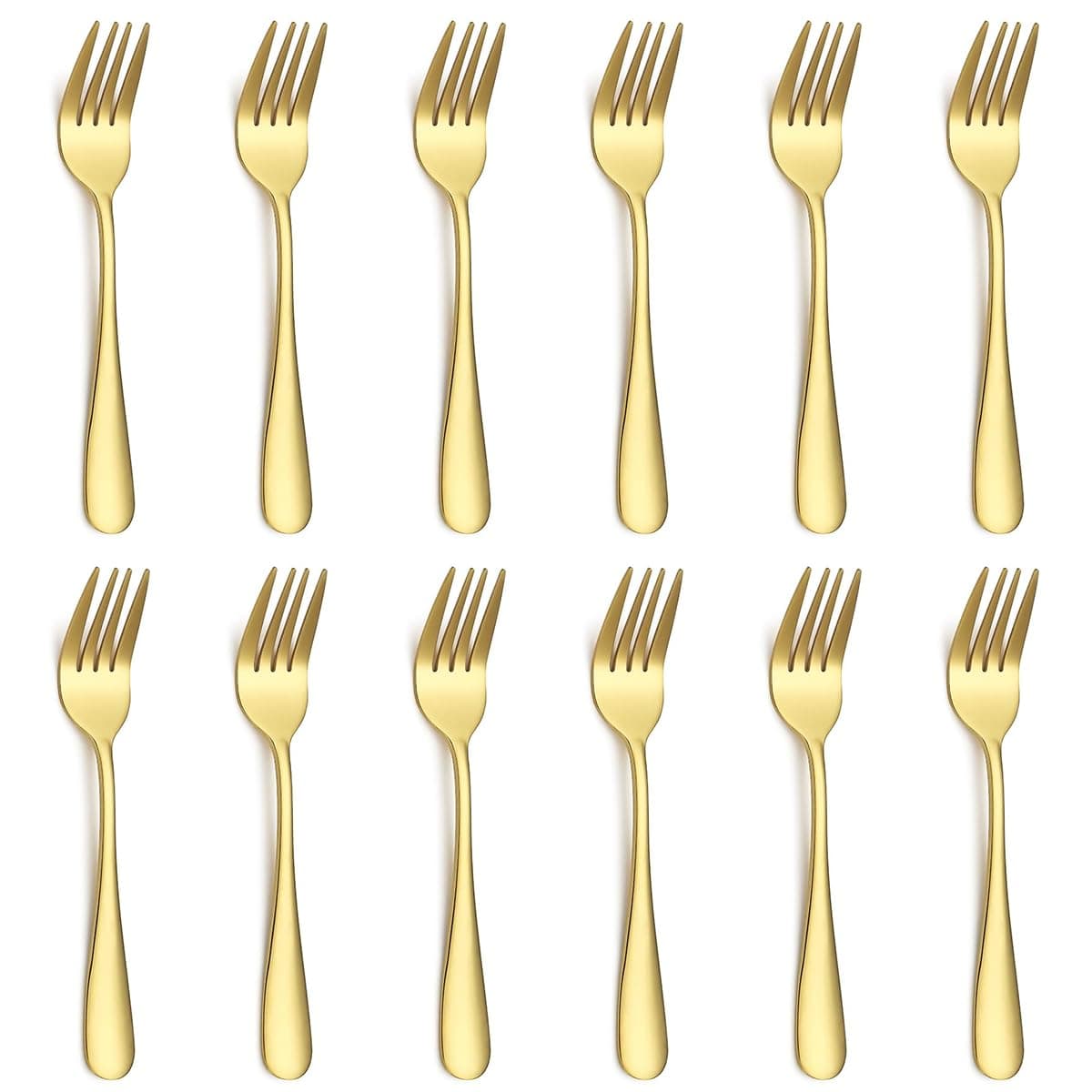 Evanda Dessert Forks 12 Pieces, Gold Titanium Plating Stainless Steel Pastry Set, Mini Cake and Appetizer Forks for Home, Wedding, Party, Cafe, Restaurant, Dishwasher Safe