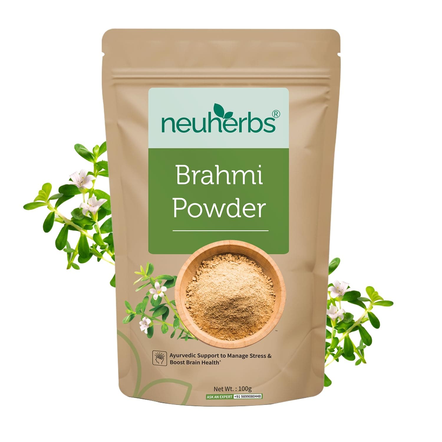 Neuherbs Brahmi Powder - 100g For Men & Women | Ayurvedic Care To Manage Stress & Boost Brain Health | Rich in Antioxident | 100% Pure & Natural | No Added Preservatives