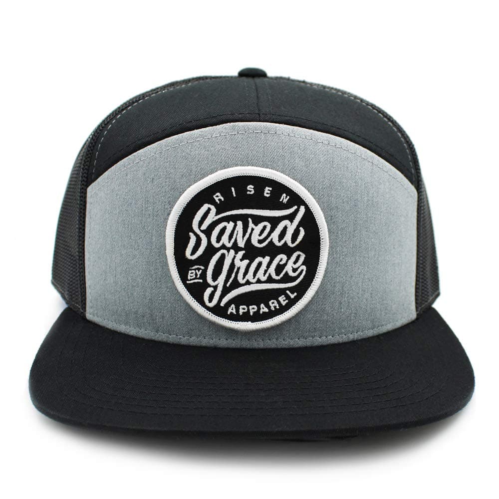 Fonowt Risen Apparel Saved by Grace Christian Trucker hat Cap Bible Snapback Gray