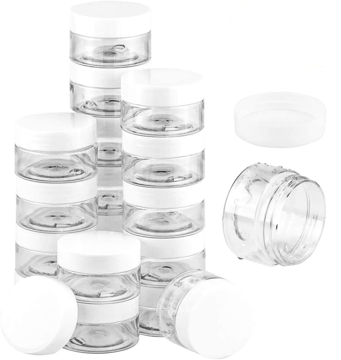 UPlama 24 Pack Cosmetic Containers, Plastic Sample Containers with Lids with Inner Liners Leakproof Wide-Mouth Travel Containers Jars Pots for Toiletry Makeup Cream Liquid Slime (2oz, White)