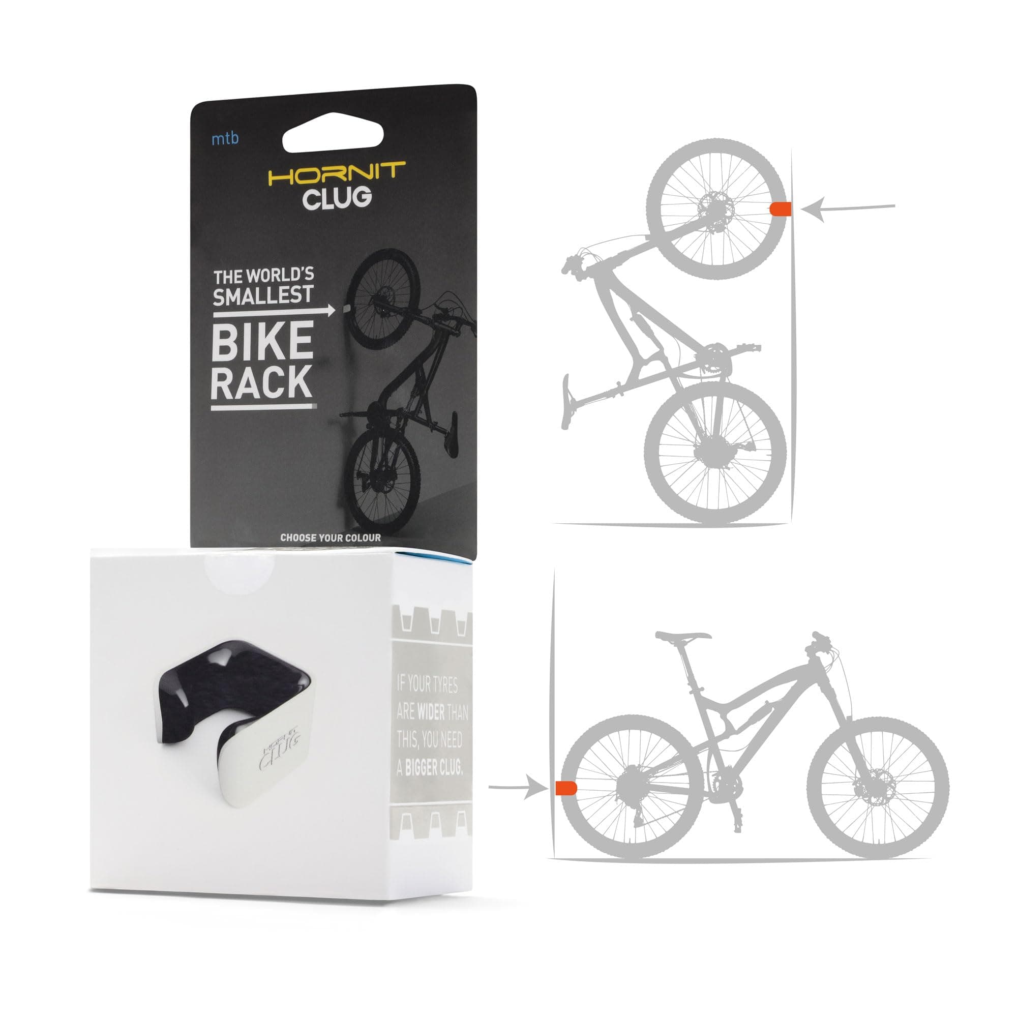 Hornit CLUG Bike Rack Wall Mounted | 5 Sizes | Easy To Install | Roadie, White/Black