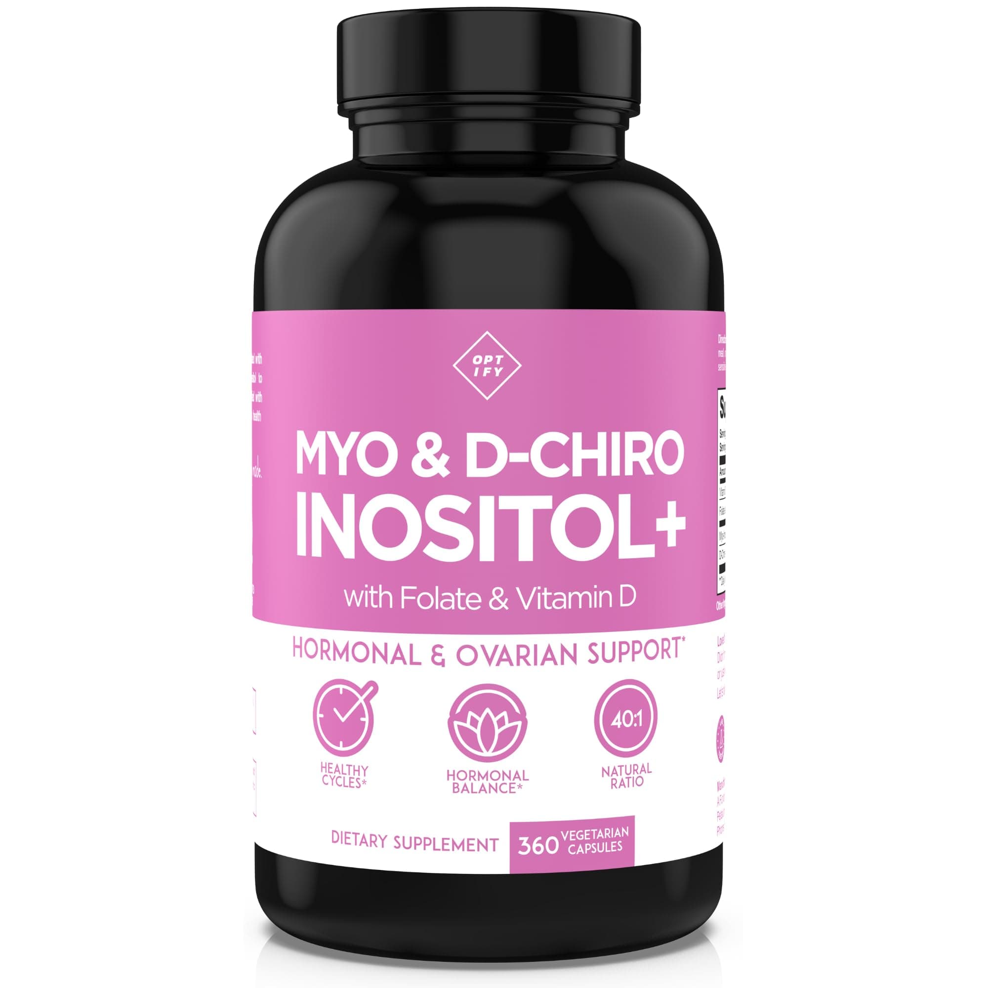 Inositol Supplement for Women – 90-Day Supply – Myo-Inositol and D-Chiro Inositol with Folate and Vitamin D – 40:1 Ratio – Hormone Balance & Ovarian Support - 360 Capsules