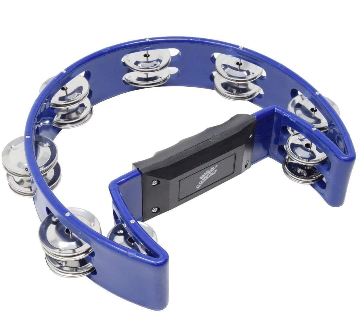 Half Moon Musical Tambourine Percussion Drum 8 Double Row Metal Jingles Blue