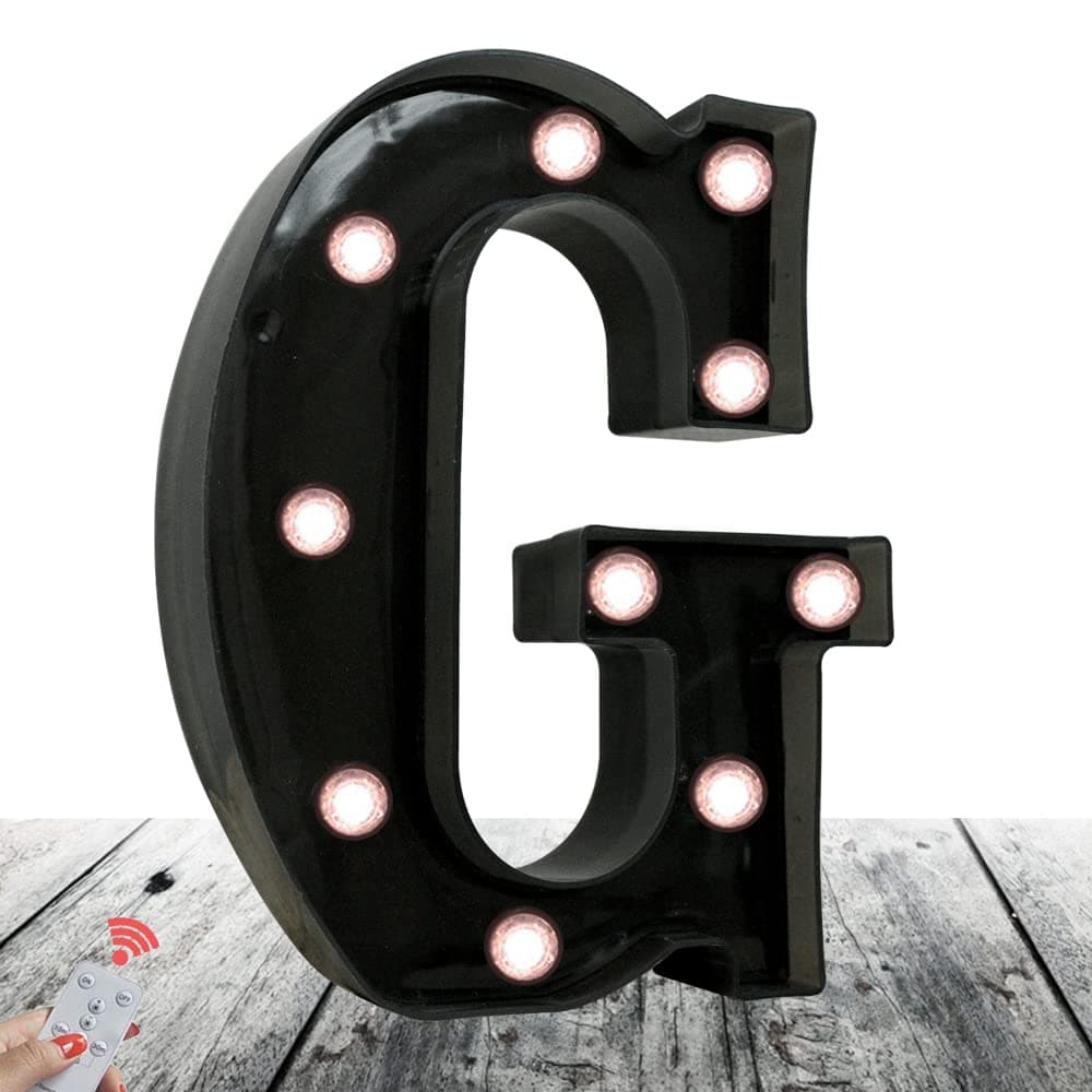 OYCBUZO Black LED Light Up Letters Sign, Marquee Letter Lights Sign with Remote for Christmas Decor, Battery Operated Alphabet Letters Lamp for Wall Party Home Holiday Birthday Wedding Decoration-G
